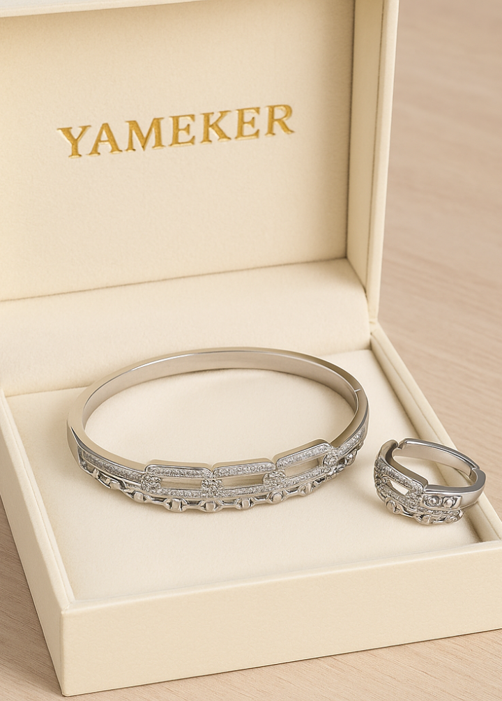 Designer Chain-Link Bracelet and Ring Set